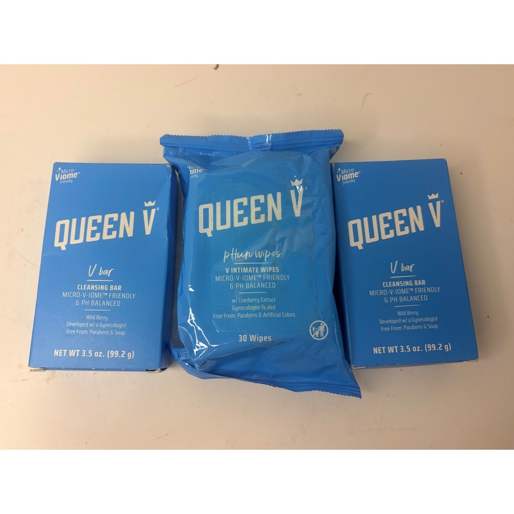 Queen V Feminine Care Bundle 2 Wild Berry V Bars & 30ct pHun Intimate Wipes NEW